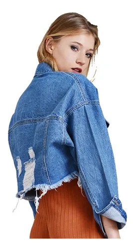 Campera Jean Mujer Desflecada Rigida Corta Roturas 2624 | Mdcmoda