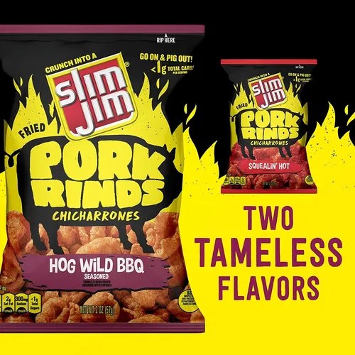 Slim Jim Pork Rinds Hog Wild Bbq Fried Snacks, Keto Friendly Envío gratis