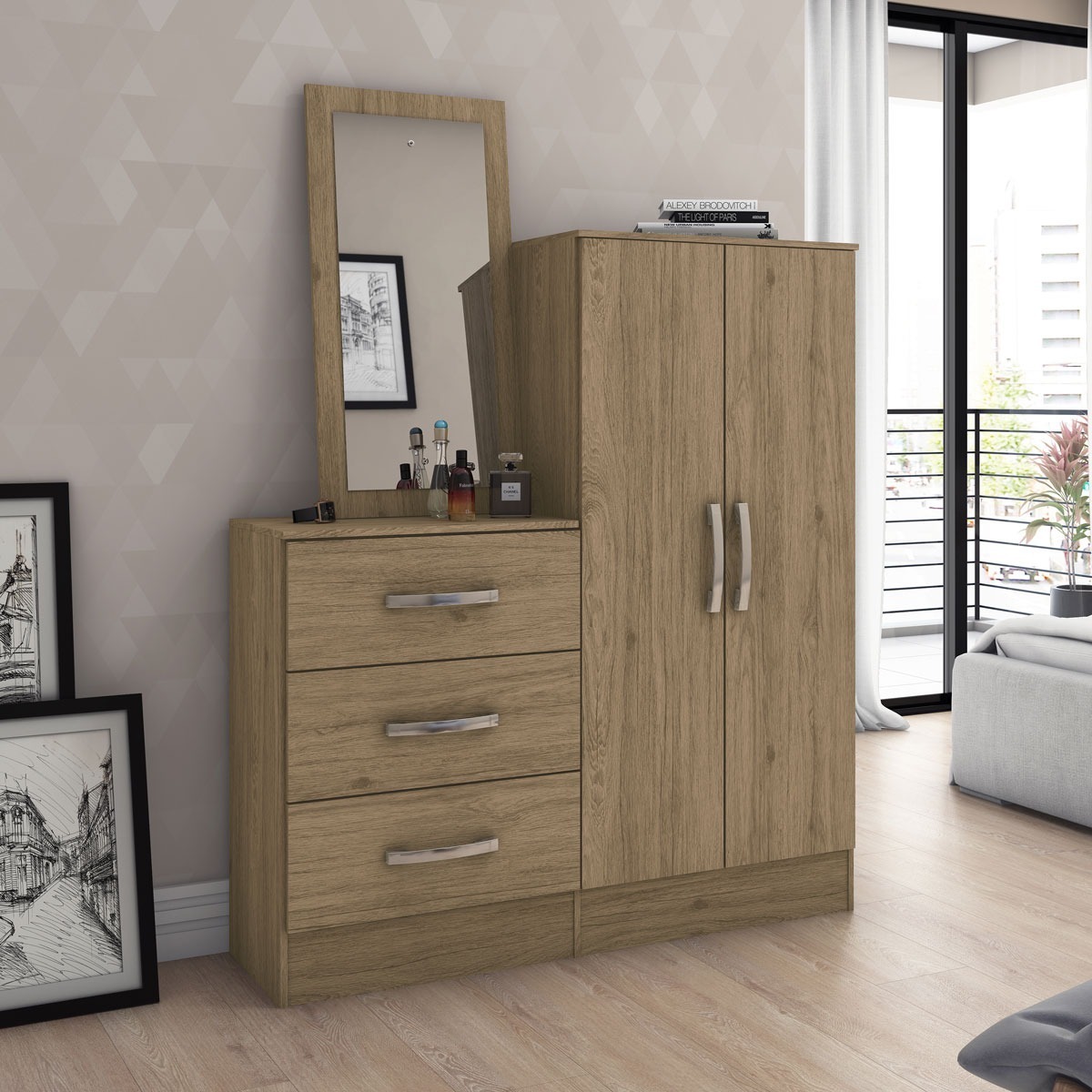 Cajonera Con Espejo Color Rústico Cómoda Ropero Mercado Libre