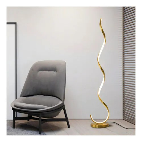 Luminária De Chão Moderna Led Dourada Bivold Sala Escritório Cor Da