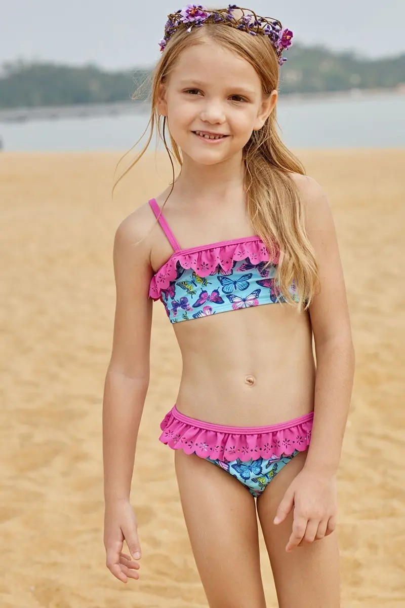 Traje De Baño Para Niña Bikini Con Olánes Kdstb005 Mercado Libre
