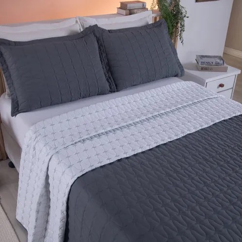 Kit Cobre Leito Cama Casal Queen Percal 200 Fios Dupla Face Cor Grafite