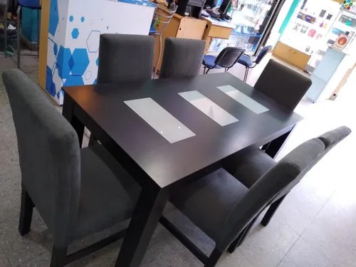 Mesa Y Sillas X 6 Juego Comedor Moderno Chenille Cuotas | Milesi Hogar