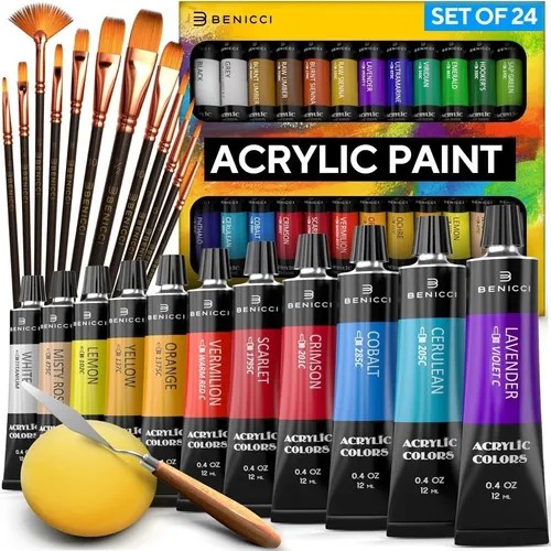 Set De Pinturas Acrilicas Con 24 Colores Y Juego De Brochas Meses sin