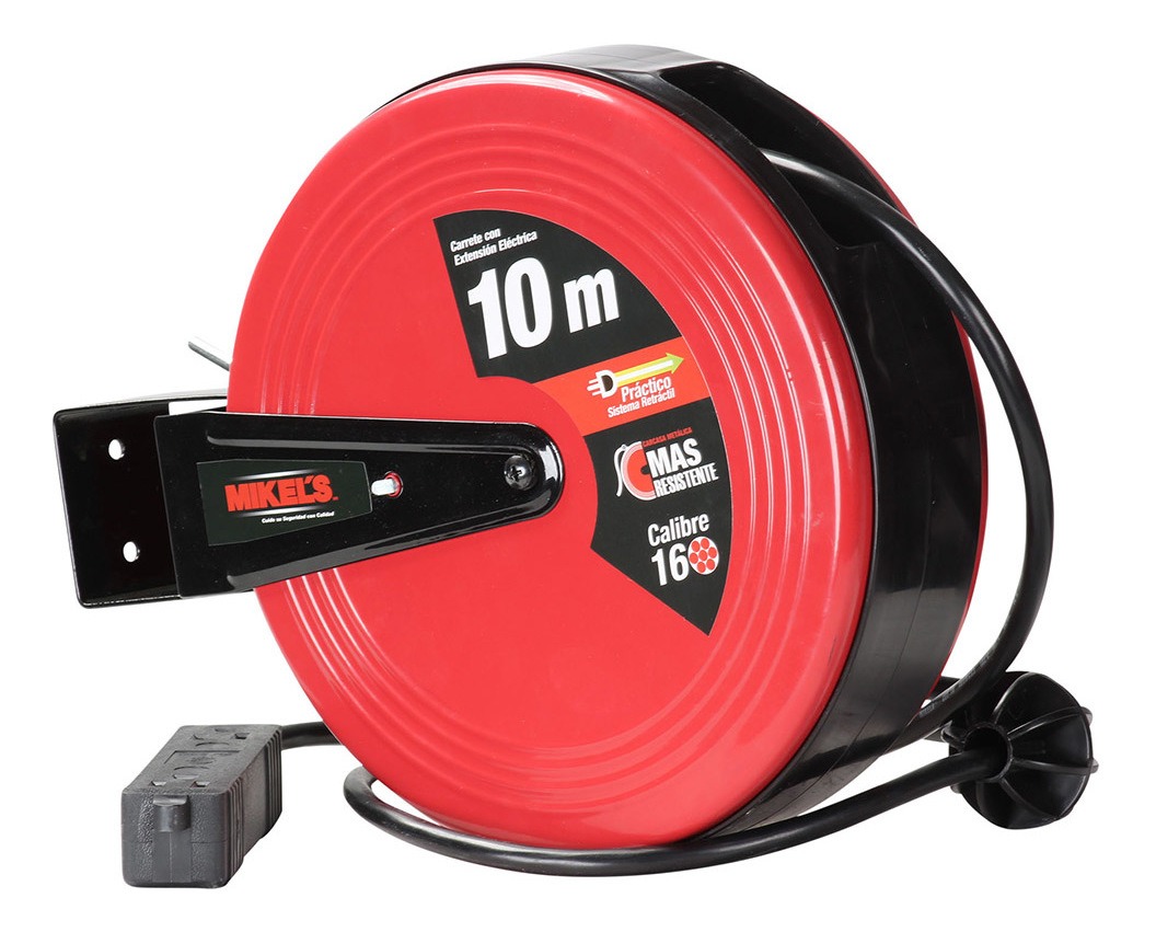Carrete Extensión Eléctrica Retráctil 10m Calibre 16 Mikels Mercado Libre