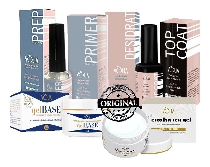 Kit Volia Completo 2 Gel Prep Primer Desidrat Top Coat Unhas Frete grátis
