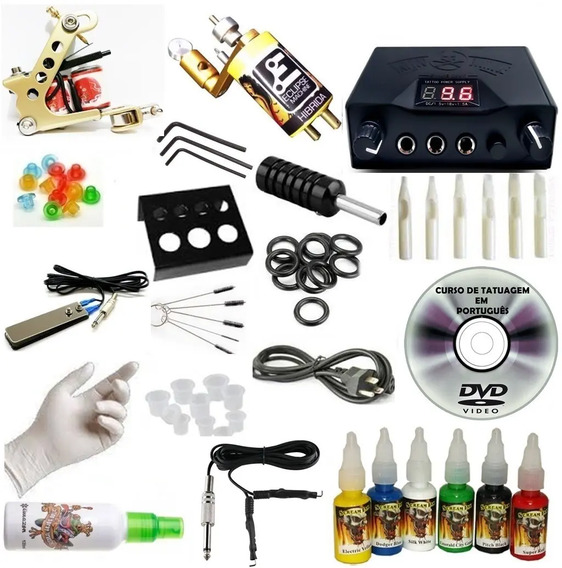 Kit completo,2 Máquinas de tatuagem profi,40tintasref.97083 Loja Via Kit Maquina De Tatuagem Profissional Kits para Tatuagens no Mercado