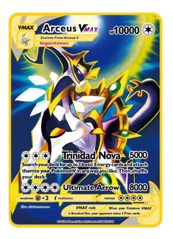 Card Pokémon Metal Dourada Colecionador Arceus Vmax 10000 Hp