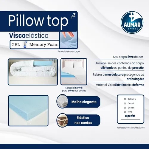 Pillow Top Viscoelástico Gel Infusion Queen 5cm Aumar Parcelamento