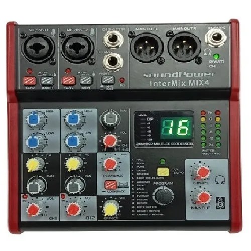 Mixer Interfaz Soundpower Mix4 Consola 4 Ch Usb Grabación Envío gratis