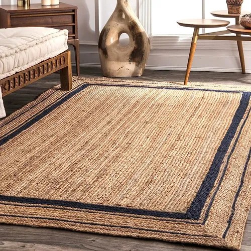 ? Nuloom Rikki Braided Border Yute Area Rug, 3' X 5', Navy Meses sin