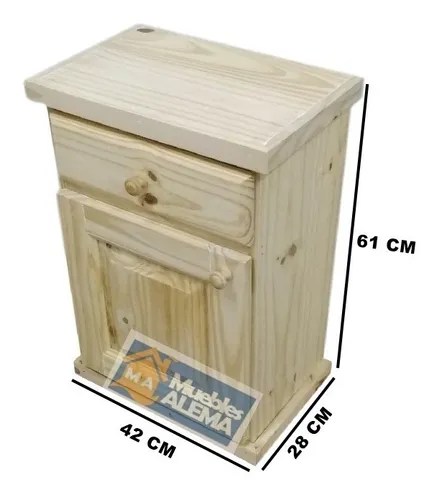 Mesa De Luz De Pino 1 Cajon Y 1 Puerta. | Muebles Alema