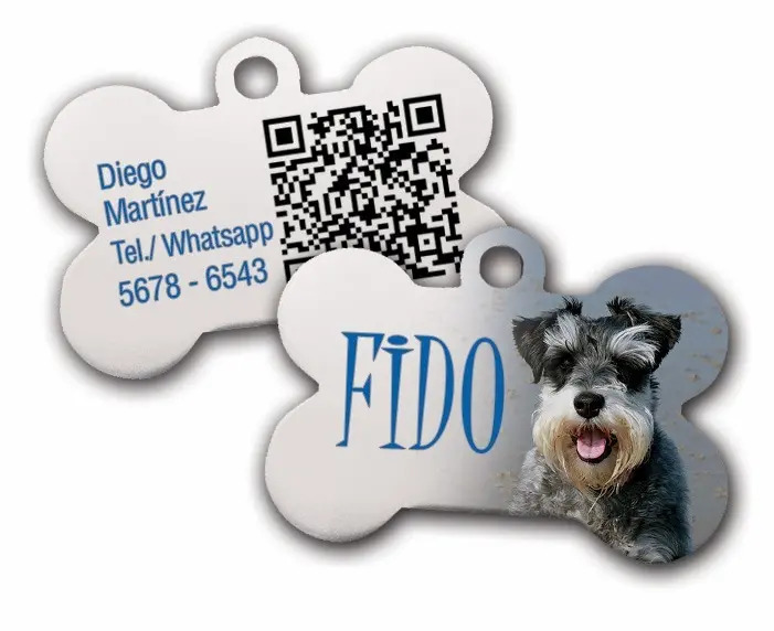 Juego De 4 Placas Para Perro Huesito Con Foto Y Código Qr Mercado Libre