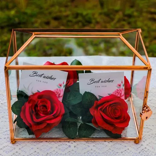 Glass Wedding Card Box Rose Gold With Slot And Heart Lock Ha Envío gratis