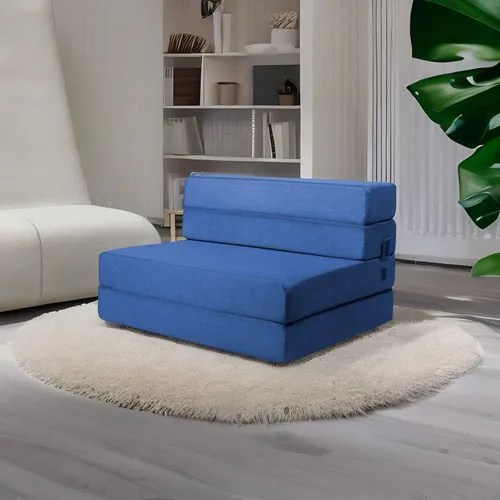 Sofá Cama Matrimonial Plegable, Con Soporte Firmé Color Azul