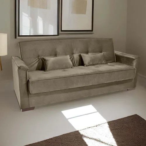 Sofa Cama Sala Madeira Maciça Daniela Veludo Turkey Matrix Cor Castor