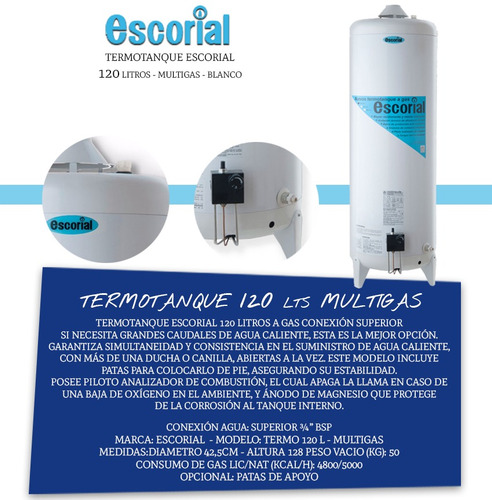 Termotanque Escorial 120 Litros Multigas Mandy Hogar | Mercadolibre