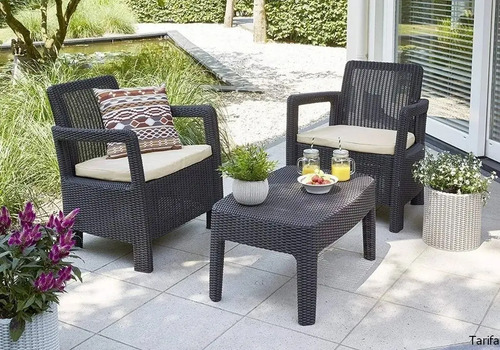 Juego Dos Sillones Mesa Rattan Negro Balcón Jardin Rosario | Mercadolibre