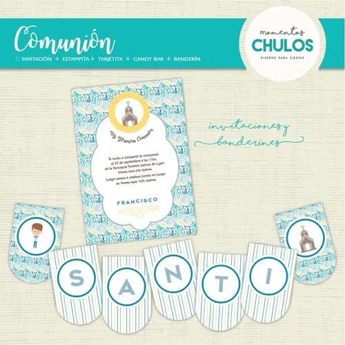 Kit Imprimible Comunión Candy Bar Y Estampita Para Varon en venta en La