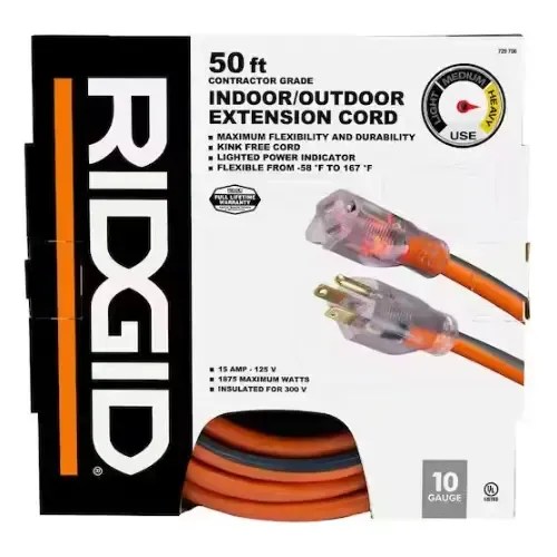 Extension Electrica Ridgid 50 Ft. 10/3 Heavy Duty Indoor/out Meses