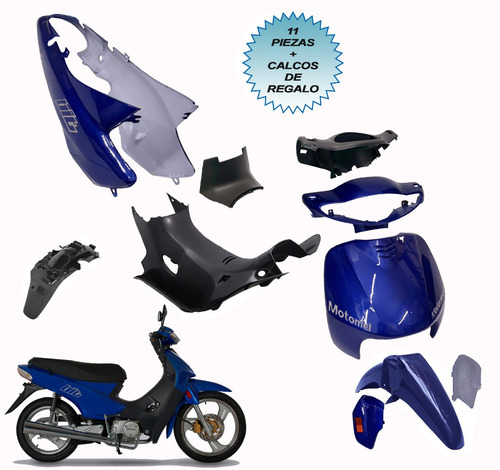 Kit Plasticos Motomel Bit 110 Azul Bicapa Calcos De Regalo | Envío Gratis