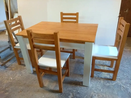 Mesa Y 4 Sillas Pintada Pino | Mercadolibre
