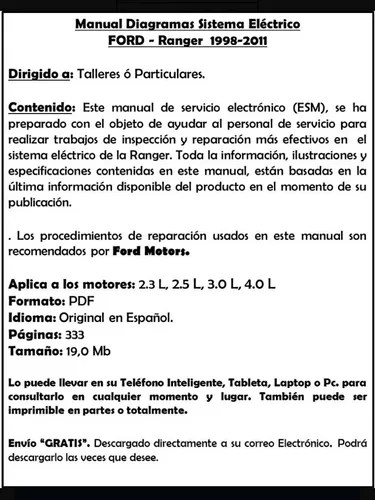 Manual Diagramas Sistema Electrico Ford Ranger 1998 2011 en venta en