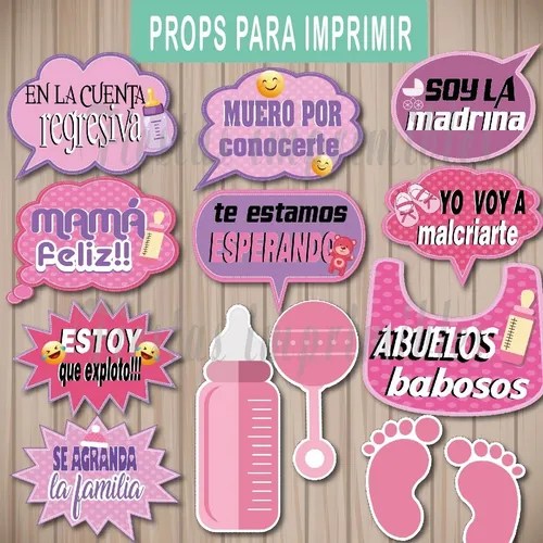 Kit Imprimible Photo Props Cartel Fotos Baby Shower Nena en venta en