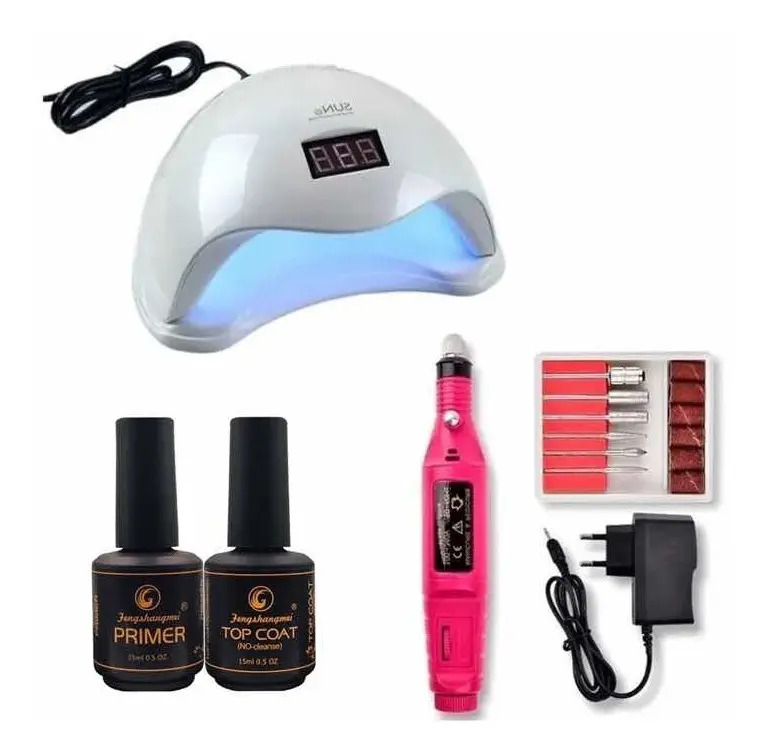 Kit Acrigel Cabine 48w + Lixa Eletrica + Primer E Top Coat Mercado Livre