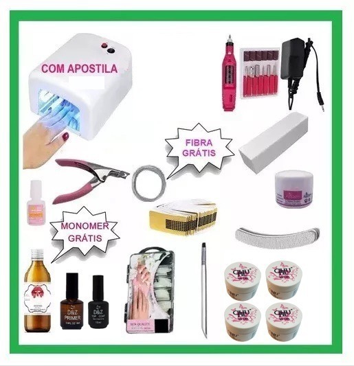 Kit Unhas Gel Porcelana Acrigel Fibra Completo Apostila Parcelamento