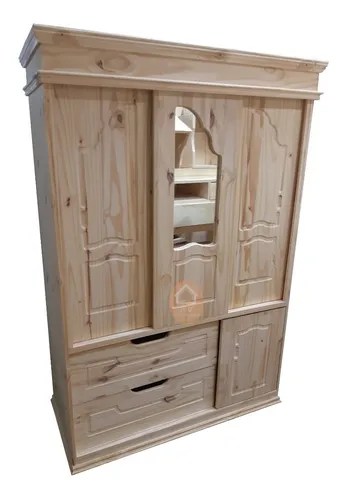 Combo Ropero Con Alzada Placard Puerta Corrediza Pino Macizo | 2512 Muebles