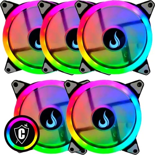 Kit 5 Cooler Fan Rise Mode 120mm Dual Led Rgb Controlável Escorrega o
