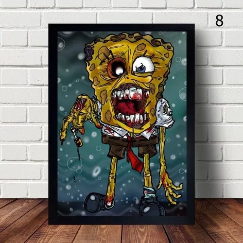 Quadro Decorativo Com Moldura Do Bob Esponja Zumbi Parcelamento sem juros