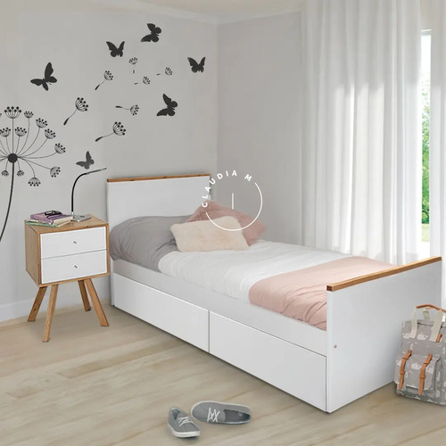 Cama 1 1/2 Una Plaza Media Nordica Madera Juveniles Moderna | Mercadolibre