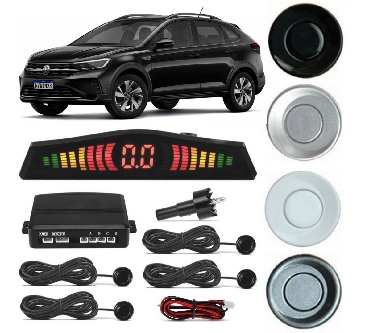 Kit Sensor Estacionamento 4 Sensores Vw Nivus Display Led