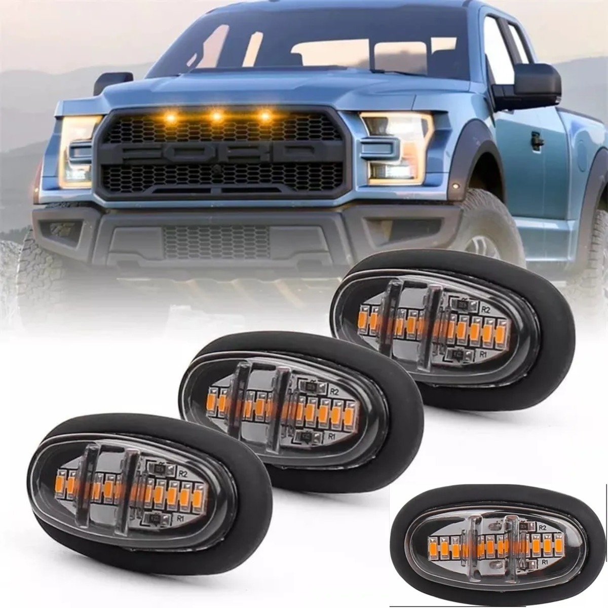 Kit 4 Pieza Luz Led Ford Raptor Parrilla Universal Ámbar Drl Meses