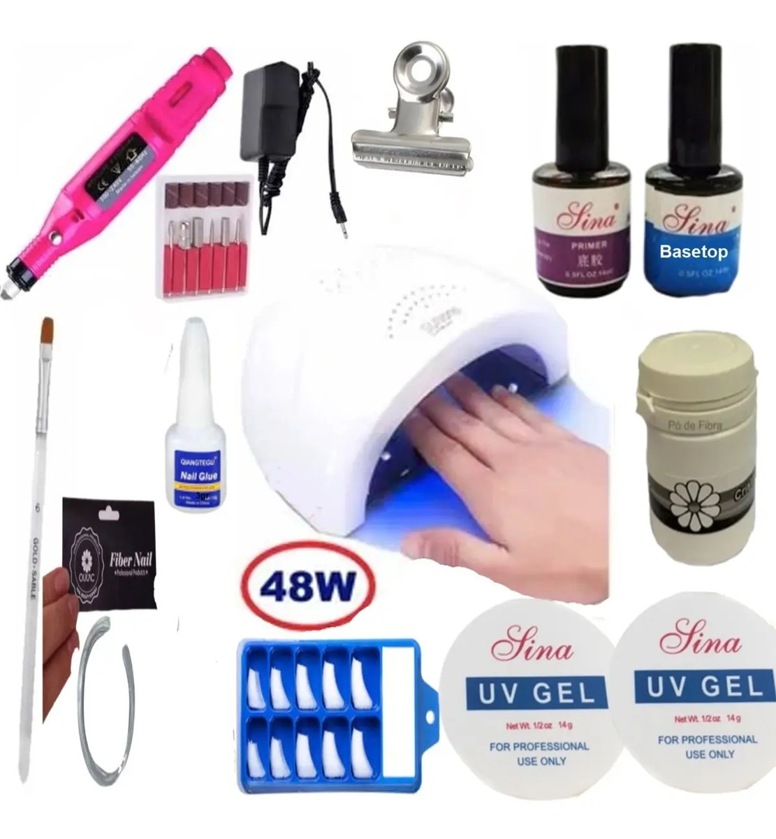 Unhas De Gel Fibra Kit Unhas Cabine 48w Led Uv Lixa Elétrica Frete grátis