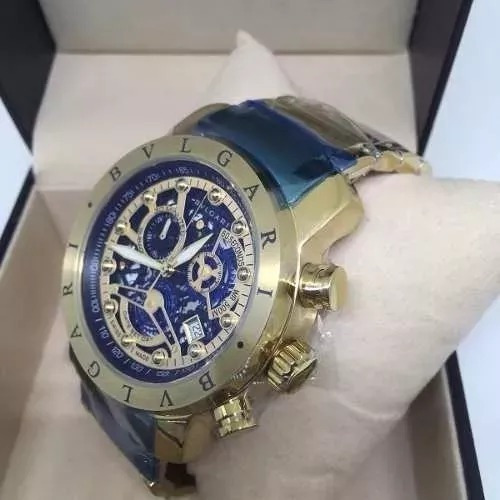 Relogio Masculino Bulgari Esqueleto Suico Banhado A Ouro Mercado Livre
