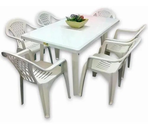 Juego De Mesa Y 6 Sillas Para Jardin De Plastico | Hiper Audio Y Tv