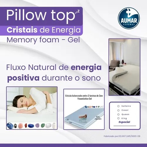 Pillow Top Viscoelástico Gel Cristais De Energia 78 X 6 Cm