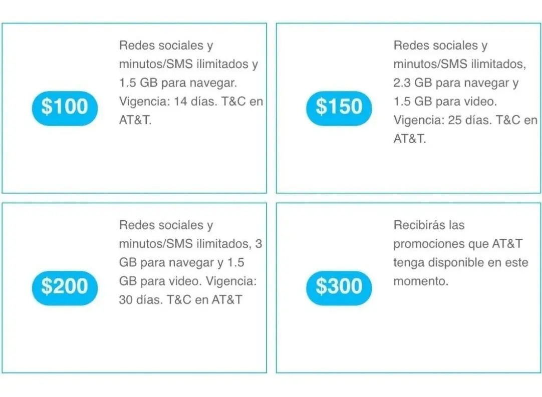 Recarga Paquete At&t 20 30 50 100 150 200 300 500 Mercado Libre