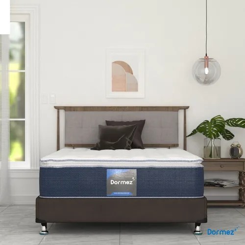 Colchón Queen Size Dormez Ortopédico Spring Confort + Box Color Azul