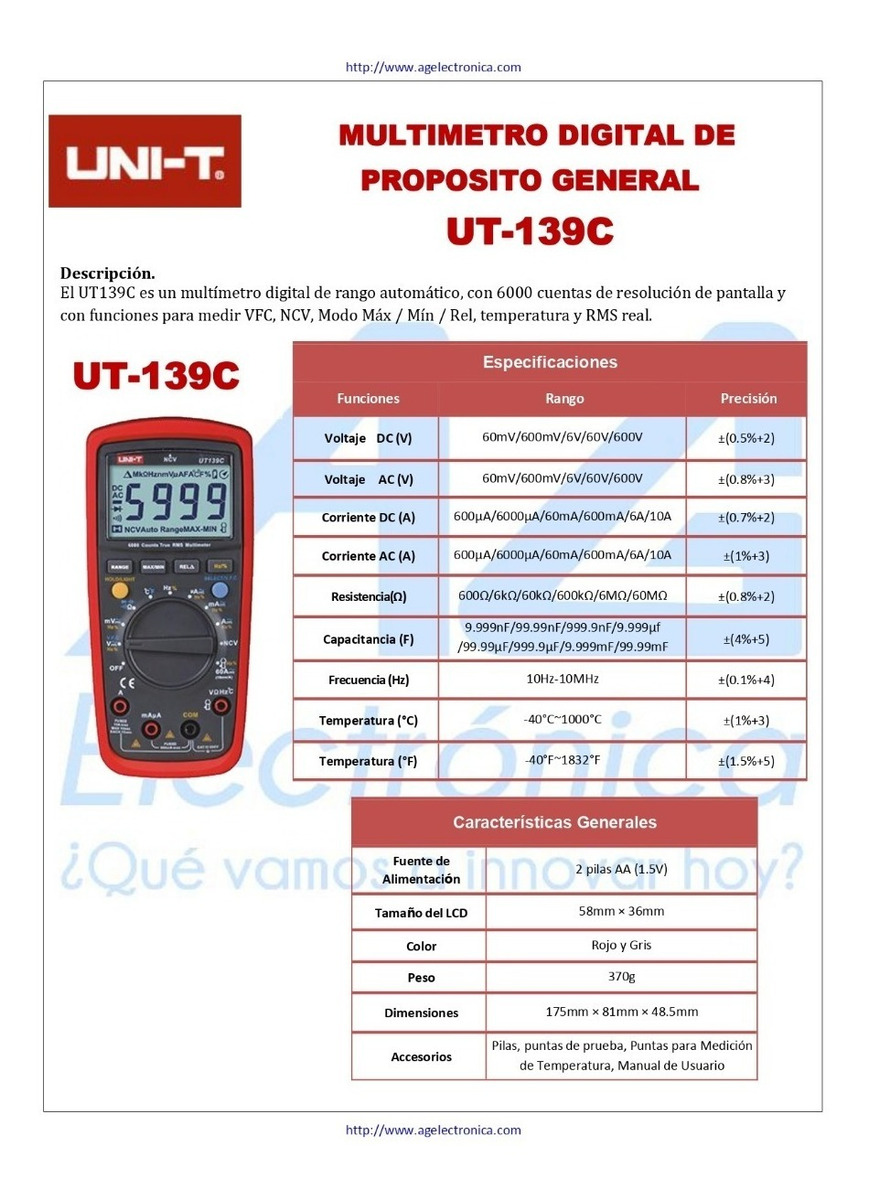Multimetro Digital Unit Modelo Ut139c Mercado Libre