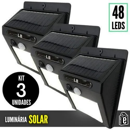 Kit 3 Luminaria Solar Forte Led P/ Parede Externa Iluminação Frete grátis