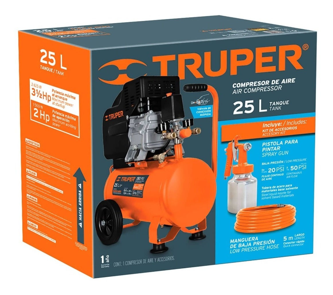 Compresor De 25 L 3 Hp, Manguera Y Pistola, Truper (100300) Mercado Libre