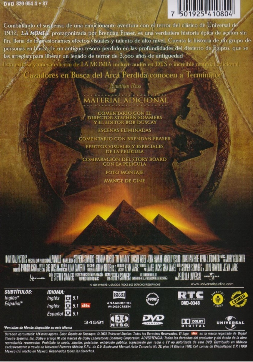 La Momia The Mummy Brendan Fraser Pelicula Dvd Mercado Libre