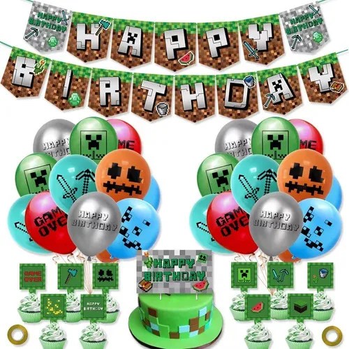 Set Globos Decoración Cumpleaños Minecraft Fiesta Niño Niña MercadoLibre