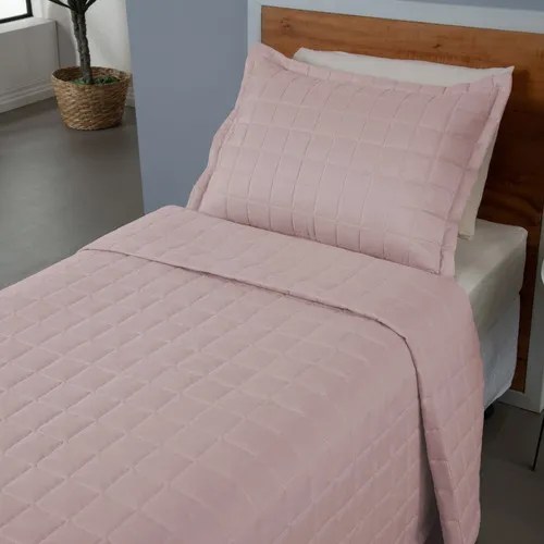 Kit Colcha Cobre Leito Cama Solteiro Cores Dupla Face 2 Pç Cor Rose