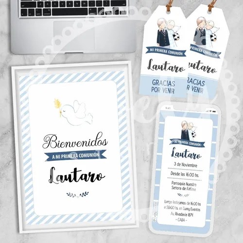 Kit Imprimible Comunión Nene Varón Bautismo. Deco. Candy Bar en venta
