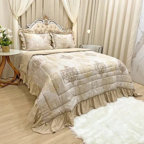 Cobre Leito Dupla Face Queen 03 Pçs Encanto Babado Estampado Cor Brasão